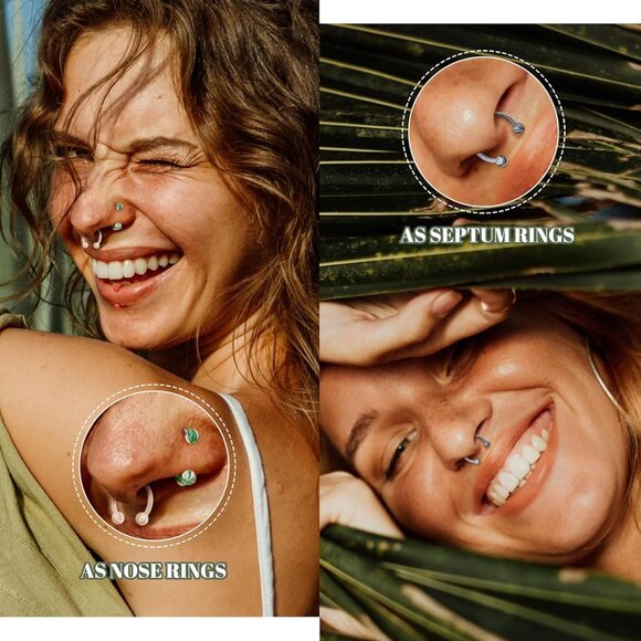 24 pcs Hypoallergenic Stainless Steel Septum and Cartilage Nose Rings Set with C - Picture 5 of 8